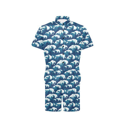 Ocean Wave Pattern Print Men's Romper