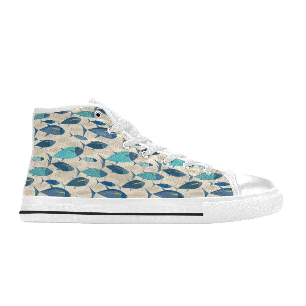 Tuna Fish Print Design LKS302 High Top Women's White Shoes