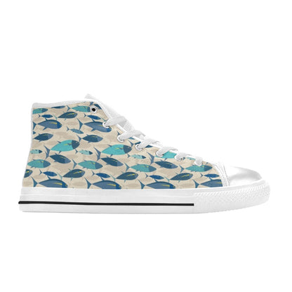 Tuna Fish Print Design LKS302 High Top Women's White Shoes