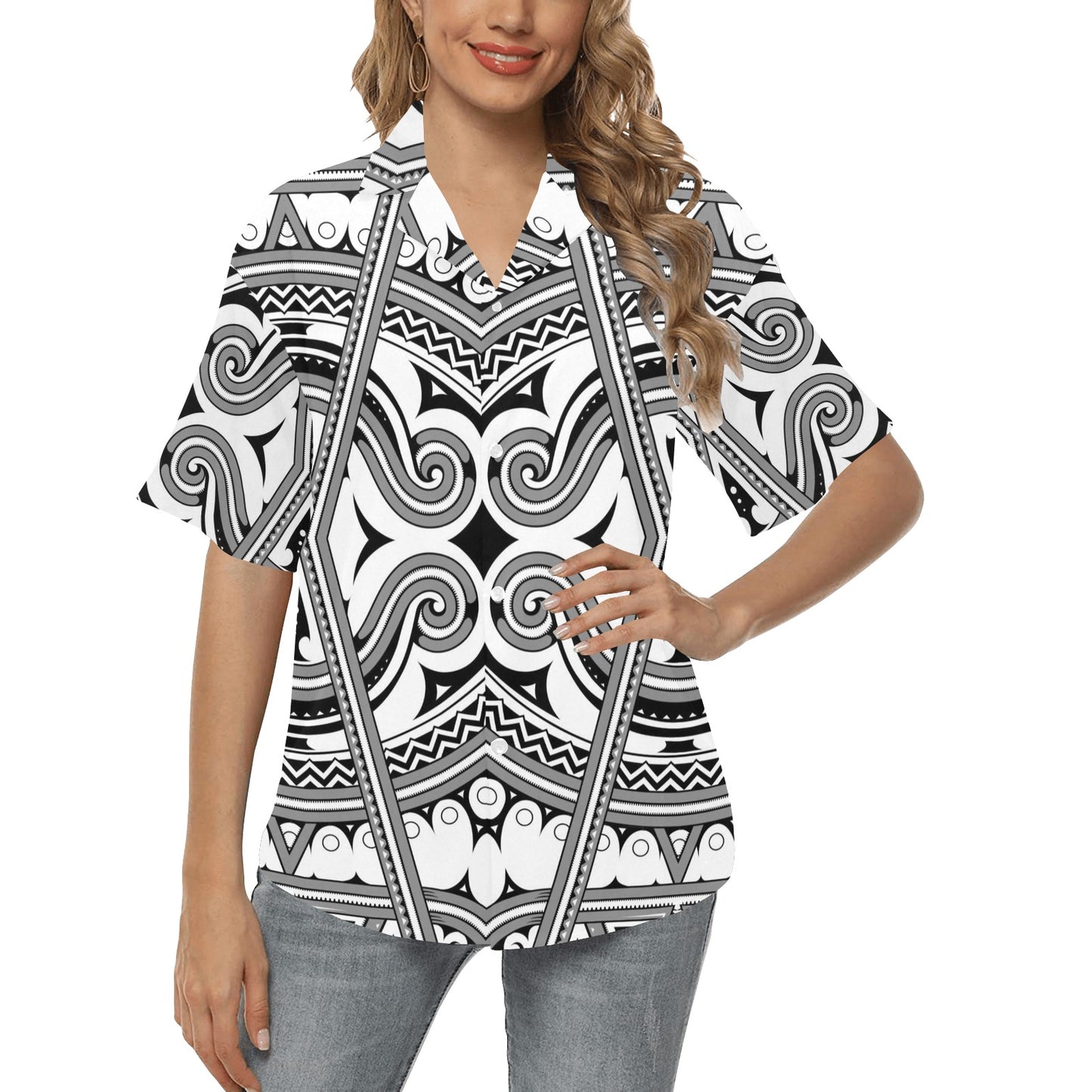 Samoan Pattern Print Design LKS302 Women's Hawaiian Shirt