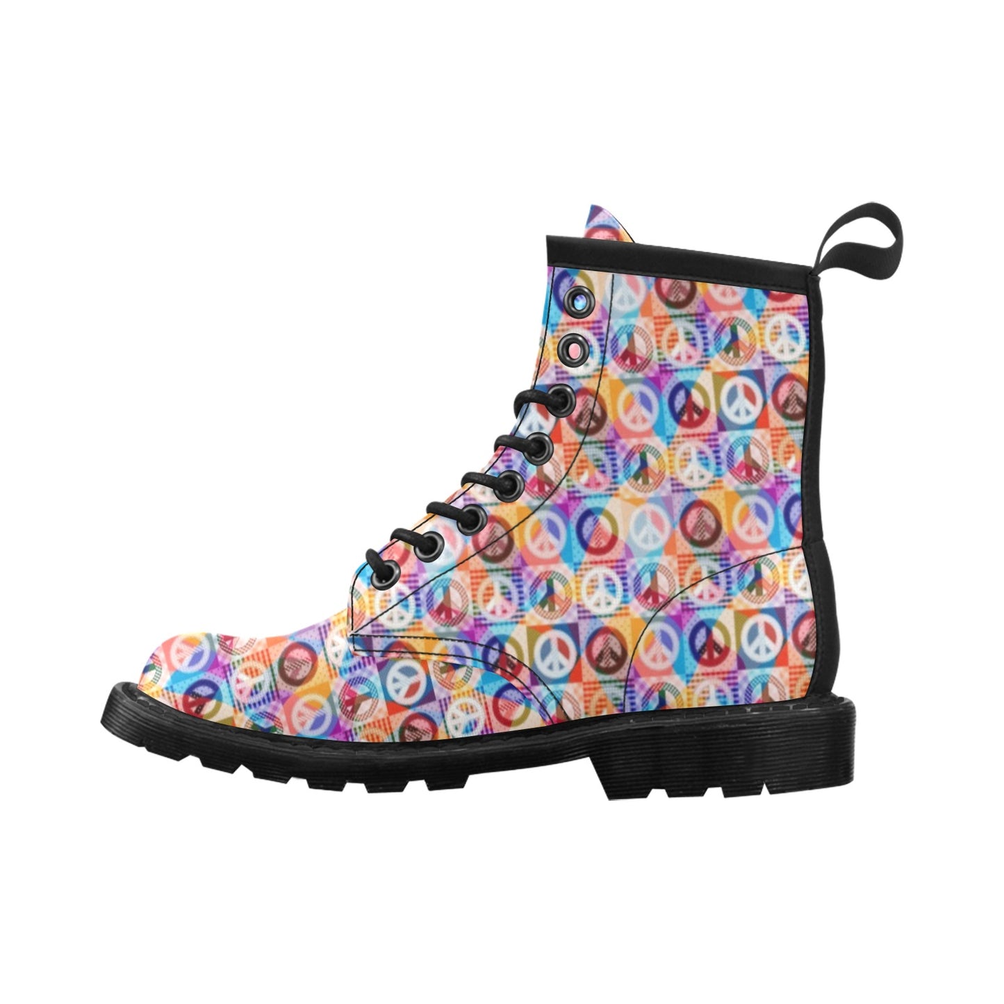 Peace Sign Patchwork Design Print Women's Boots