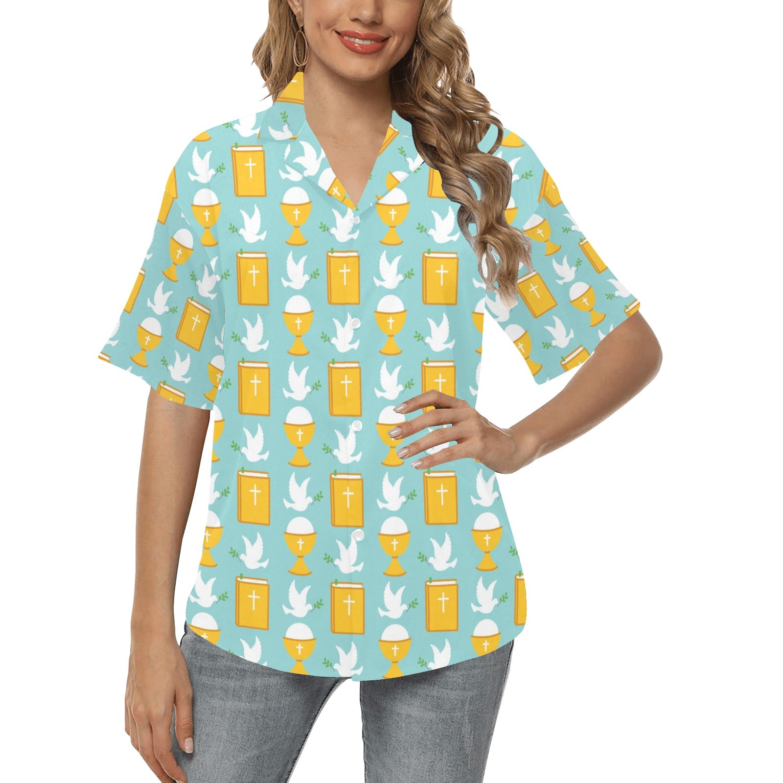 Christian Pattern Print Design 02 Women's Hawaiian Shirt