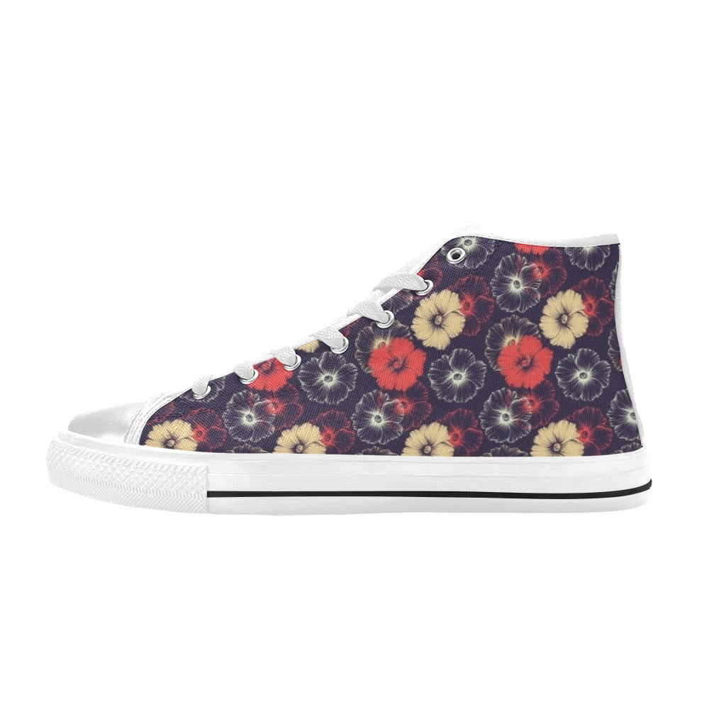 Tropical Flower Print Design LKS302 High Top Women's White Shoes