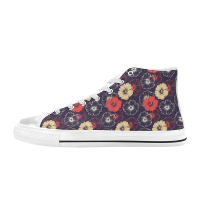 Tropical Flower Print Design LKS302 High Top Women's White Shoes
