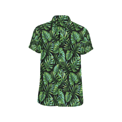 Palm Leaves Pattern Print Design PL013 Men's Short Sleeve Button Up Shirt