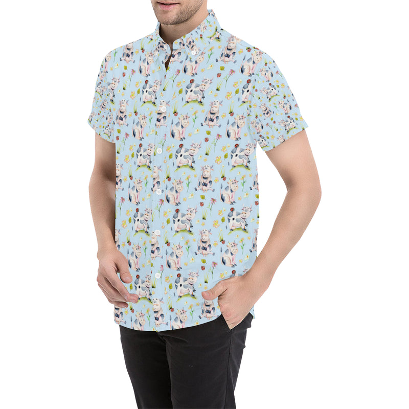 Cow Happy Pattern Print Design 05 Men's Short Sleeve Button Up Shirt