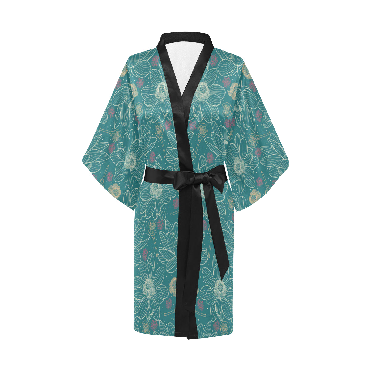 Lotus Pattern Print Design 01 Women's Short Kimono