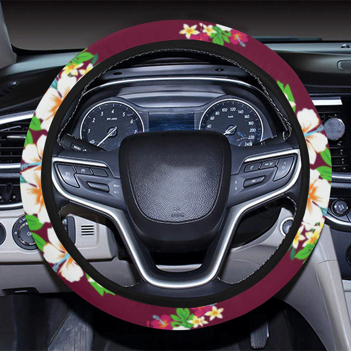Hawaiian Themed Pattern Print Design H06 Steering Wheel Cover with Elastic Edge