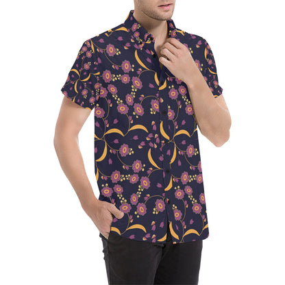 Anemone Pattern Print Design AM012 Men's Short Sleeve Button Up Shirt