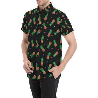 Neon Pineapple Pattern Print Design A04 Men's Short Sleeve Button Up Shirt