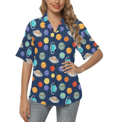 Planet With Star Print Design LKS303 Women's Hawaiian Shirt