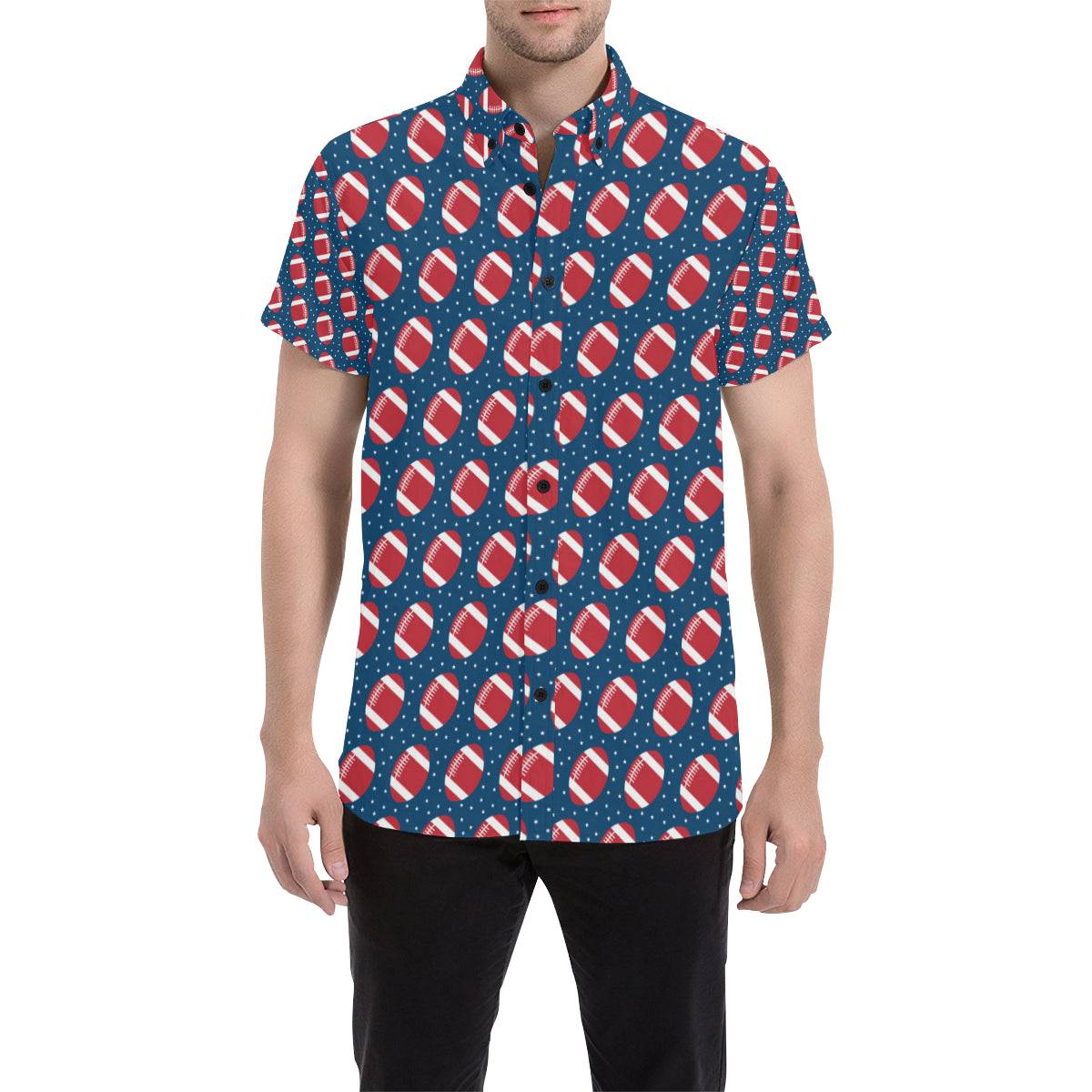 American Football Star Design Pattern Men's Short Sleeve Button Up Shirt