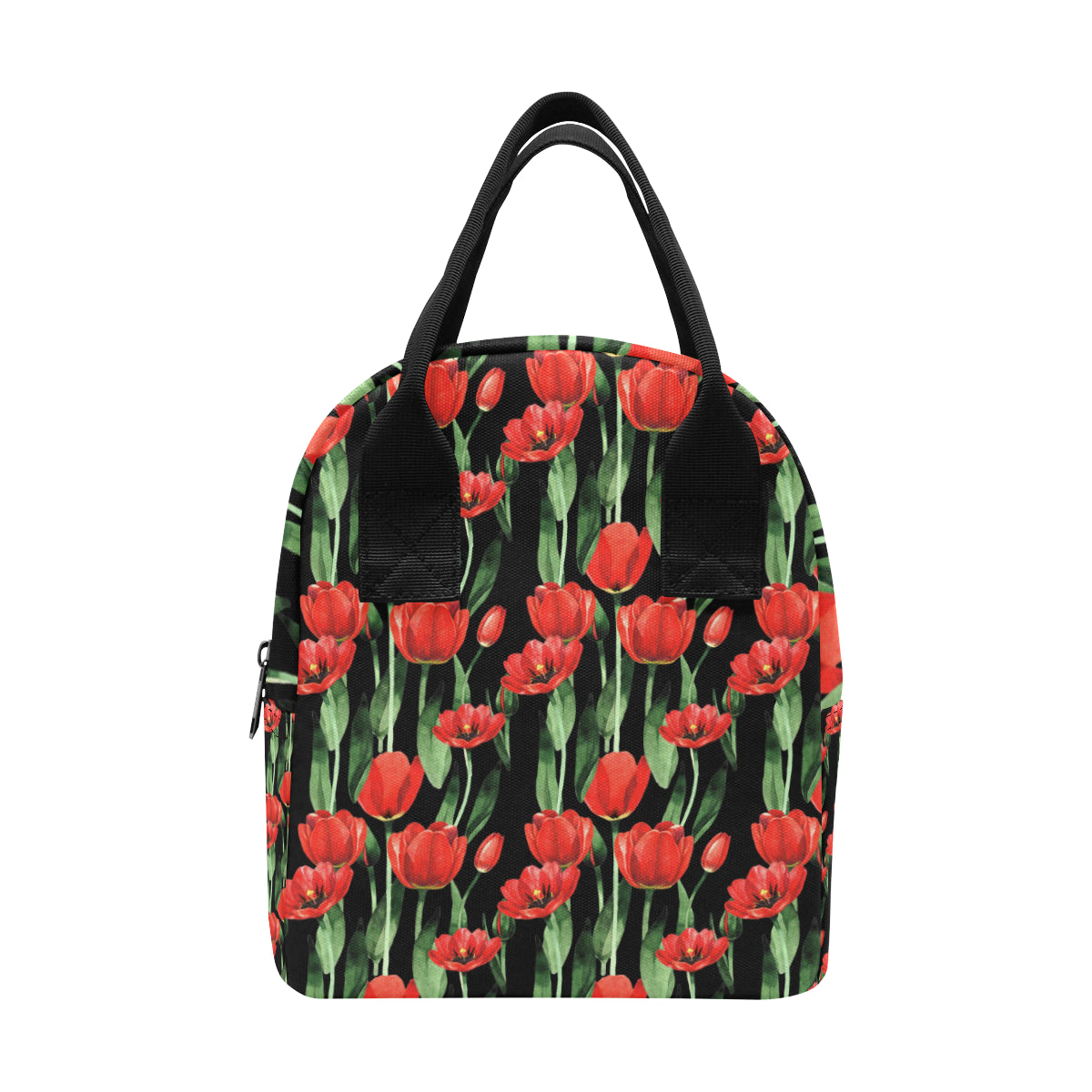 Tulip Red Pattern Print Design TP03 Insulated Lunch Bag