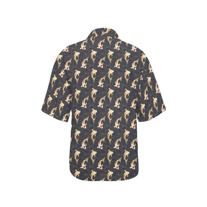 Koi Carp Japanese Design Themed Print Women's Hawaiian Shirt