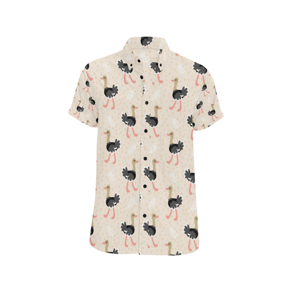 Ostrich Pattern Print Design 02 Men's Short Sleeve Button Up Shirt