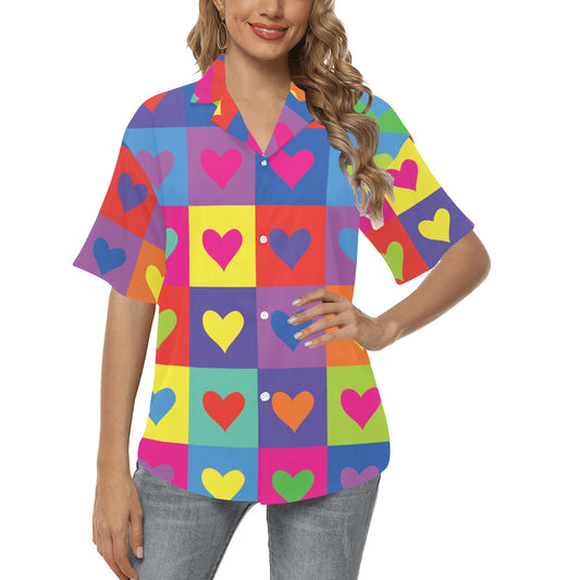 Pop Art Heart Pattern Print Design A01 Women's Hawaiian Shirt