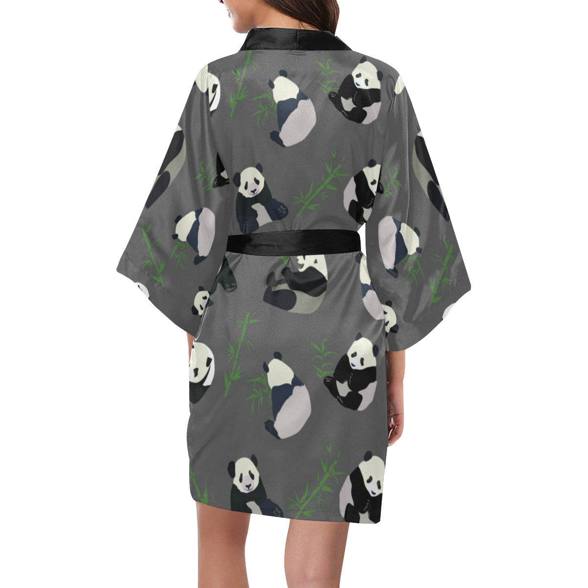 Panda Pattern Print Design A06 Women's Short Kimono