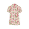 Bird Butterfly Pink Flower Print Pattern Men's Short Sleeve Button Up Shirt