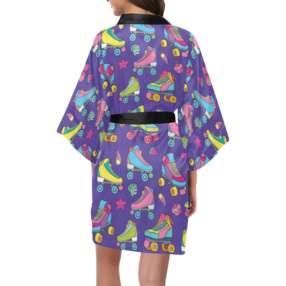 Roller skate Colorful Pattern Print Design A05 Women's Short Kimono