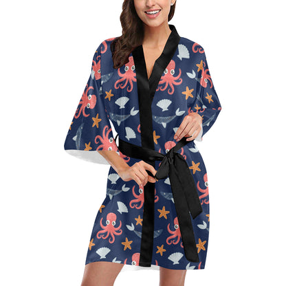 Octopus Pattern Print Design A04 Women's Short Kimono