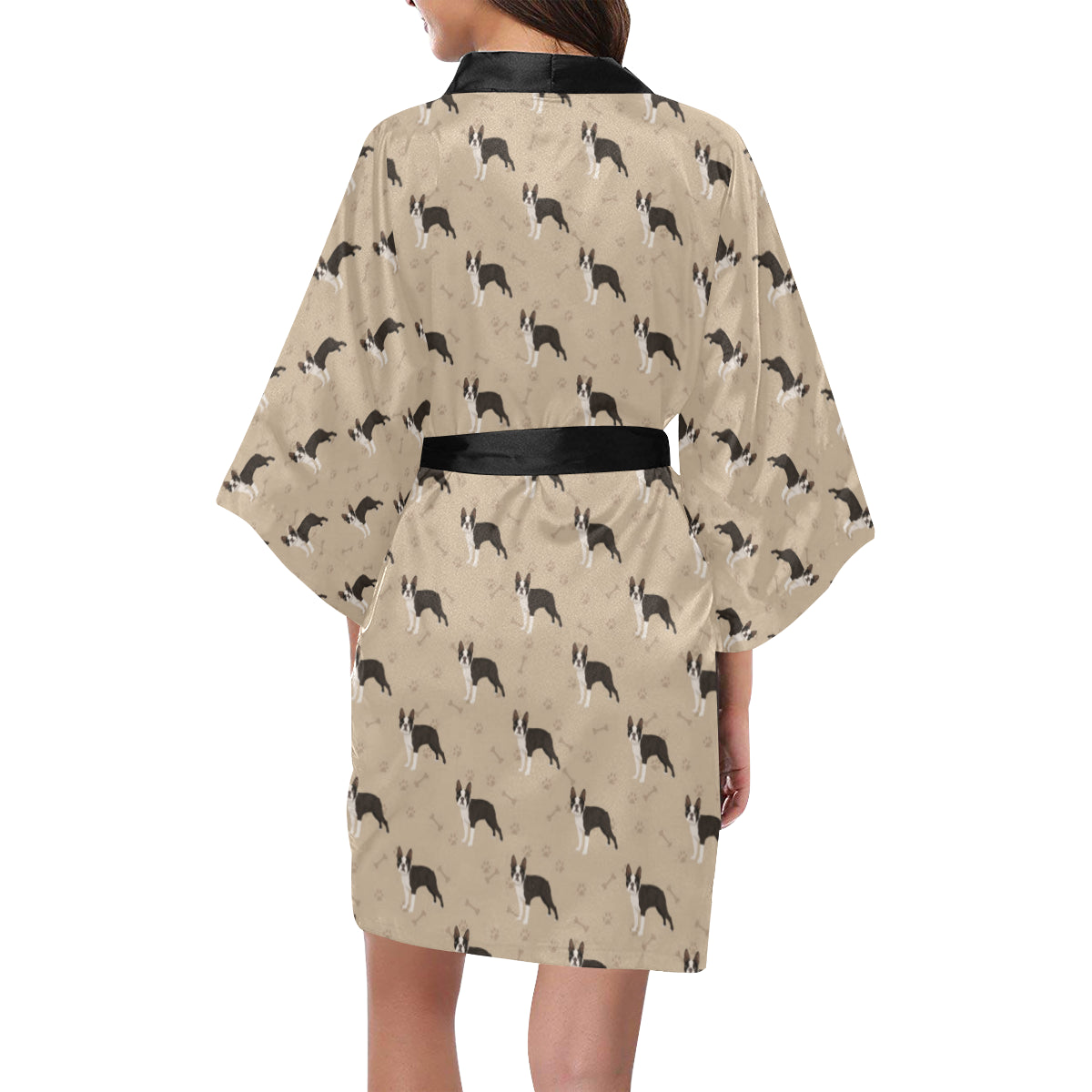 Boston Terrier Pattern Print Design 02 Women's Short Kimono
