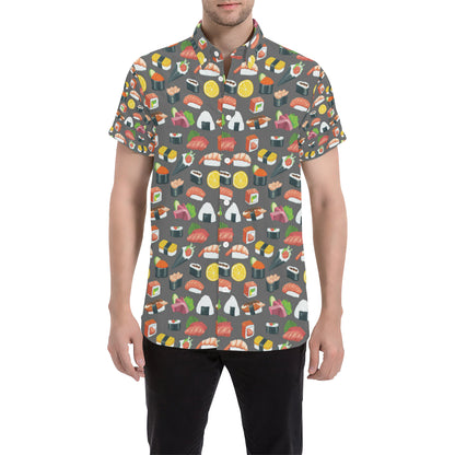Sushi Pattern Print Men's Short Sleeve Button Up Shirt