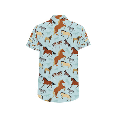 Horse Cute Themed Pattern Print Men's Short Sleeve Button Up Shirt