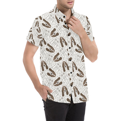 Basset Hound Pattern Print Design 01 Men's Short Sleeve Button Up Shirt