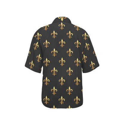 Fleur De Lis Gold Pattern Print Design 03 Women's Hawaiian Shirt