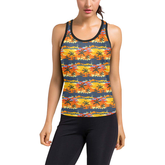Palm Tree Pattern Print Design PT010 Women's Racerback Tank Top