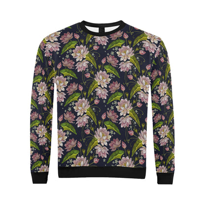 lotus Embroidered Pattern Print Design LO06 Men Long Sleeve Sweatshirt