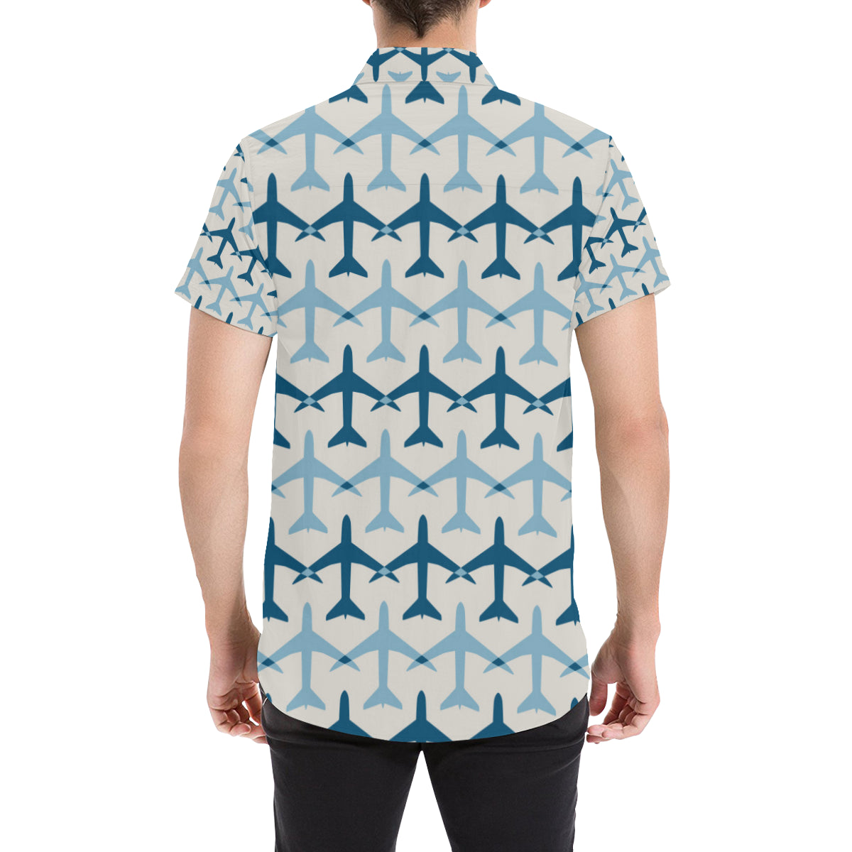 Airplane Pattern Print Design 04 Men's Short Sleeve Button Up Shirt