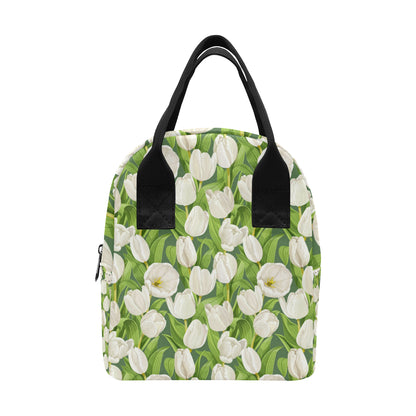 Tulip White Pattern Print Design TP05 Insulated Lunch Bag