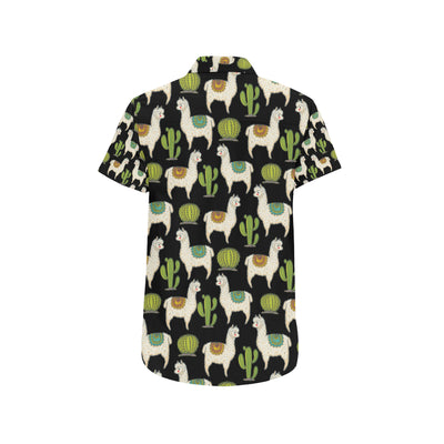 Alpaca Cactus Pattern Print Design 07 Men's Short Sleeve Button Up Shirt