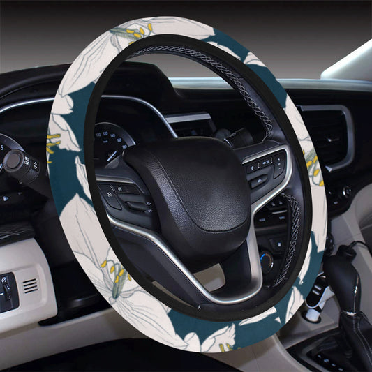 Amaryllis Pattern Print Design 01 Steering Wheel Cover with Elastic Edge