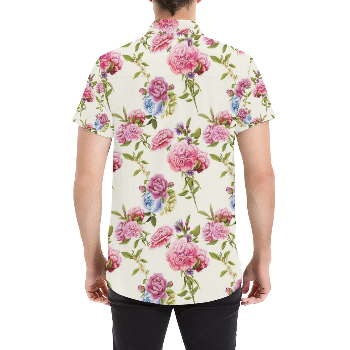 Carnations Pattern Print Design CN02 Men's Short Sleeve Button Up Shirt