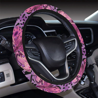 Purple Butterfly Leopard Steering Wheel Cover with Elastic Edge