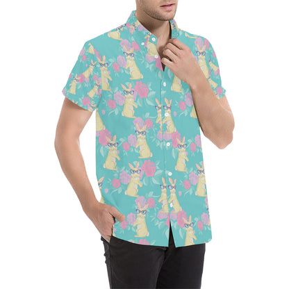 Rabbit Pattern Print Design RB05 Men's Short Sleeve Button Up Shirt