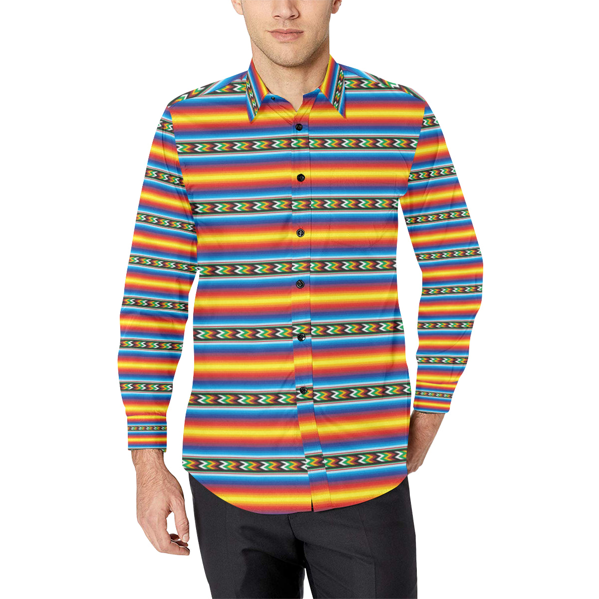 Mexican Blanket ZigZag Print Pattern Men's Long Sleeve Shirt