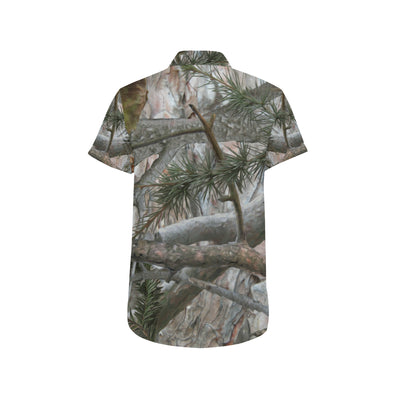 Camo Realistic Tree Forest Pattern Men's Short Sleeve Button Up Shirt