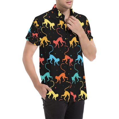 Monkey Pattern Print Design 01 Men's Short Sleeve Button Up Shirt