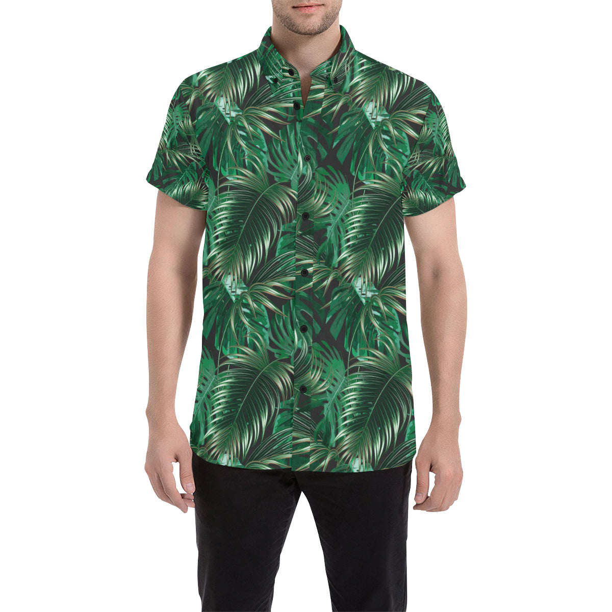 Tropical Flower Pattern Print Design TF012 Men's Short Sleeve Button Up Shirt