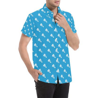 Badminton Ball Pattern Print Design 08 Men's Short Sleeve Button Up Shirt