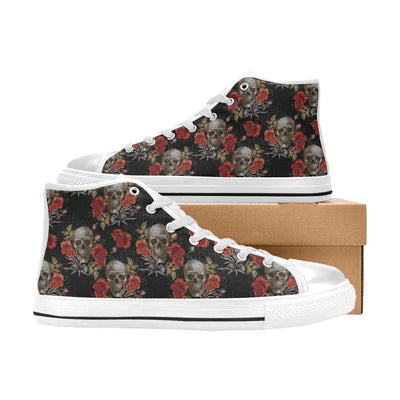 Spider Web Skull Rose Print Design LKS305 High Top Women's White Shoes