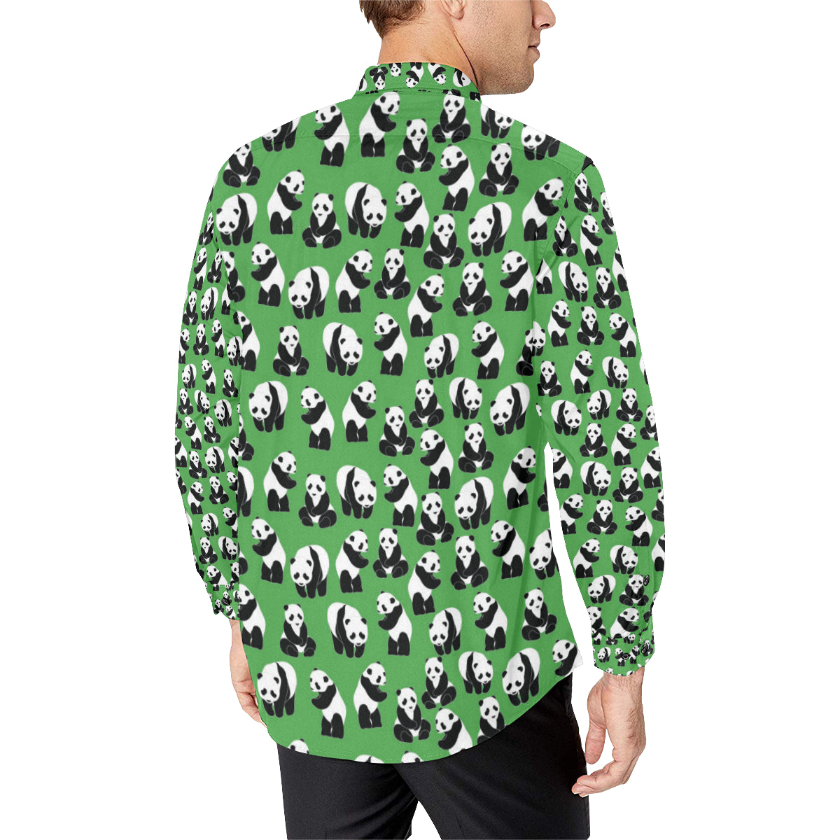 Panda Bear Pattern Themed Print Men's Long Sleeve Shirt