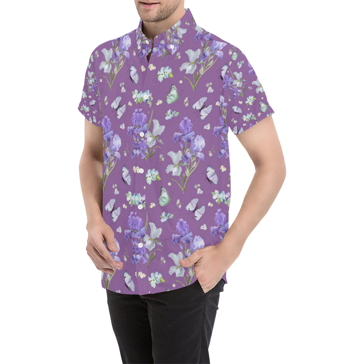 Iris Pattern Print Design IR09 Men's Short Sleeve Button Up Shirt