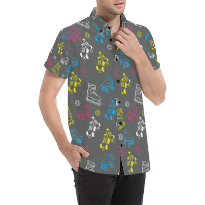 Roller skate Pattern Print Design A02 Men's Short Sleeve Button Up Shirt