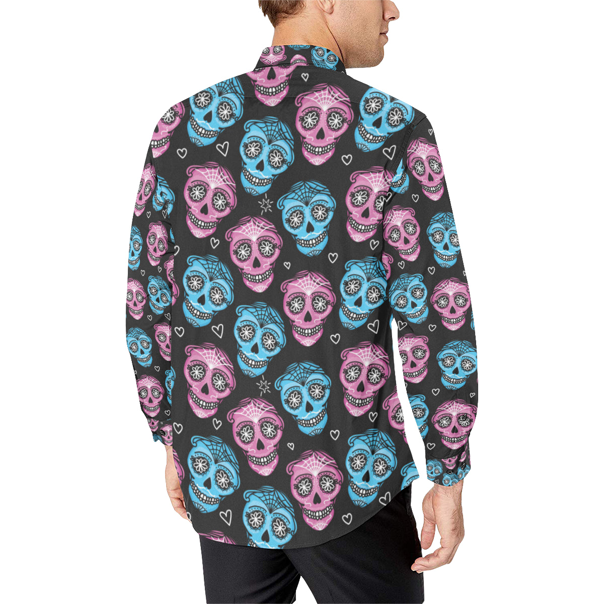 Day of the Dead Skull Print Pattern Men's Long Sleeve Shirt