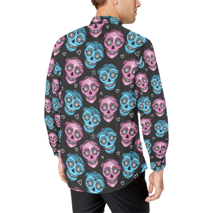 Day of the Dead Skull Print Pattern Men's Long Sleeve Shirt