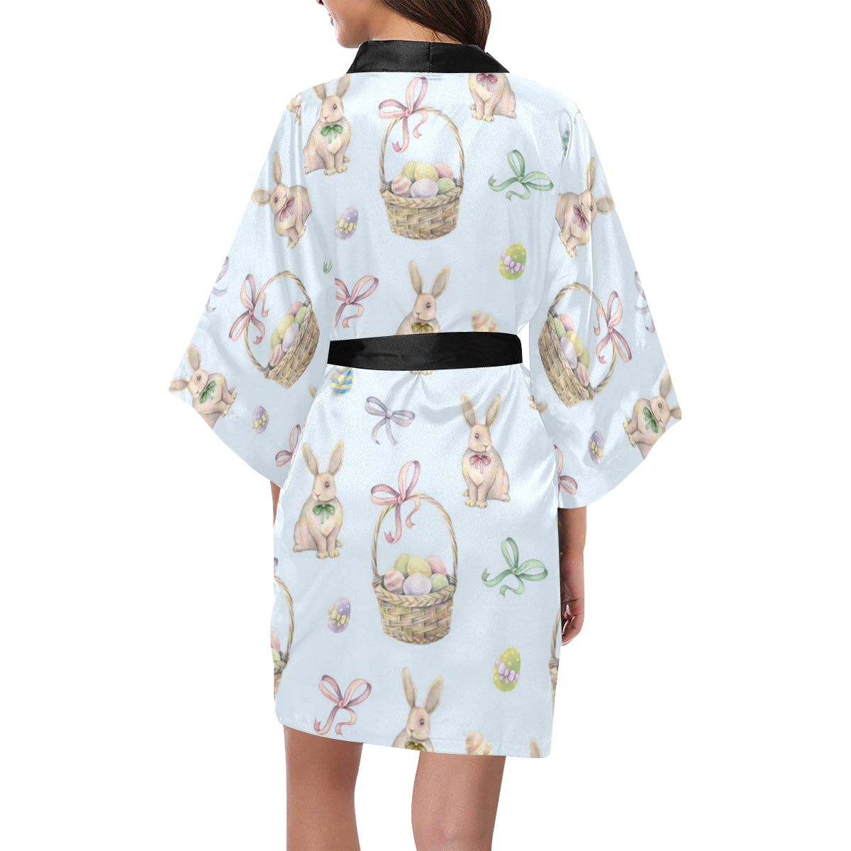 Rabbit Easter Eggs Pattern Print Design 03 Women's Short Kimono